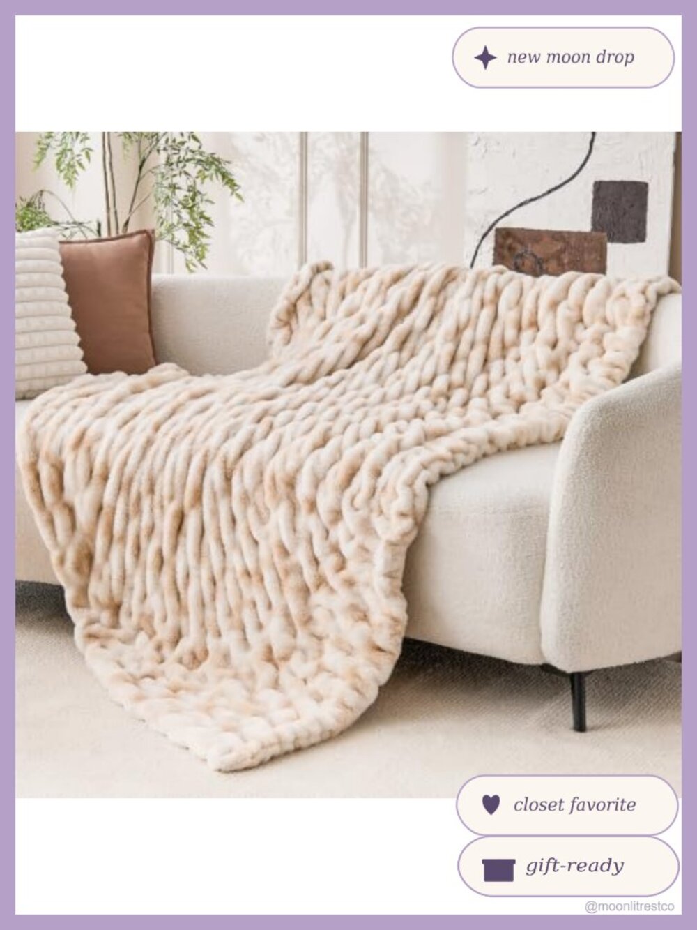 Faux Rabbit Fur Ruched Throw Blanket 60x80 Double Sided Plush